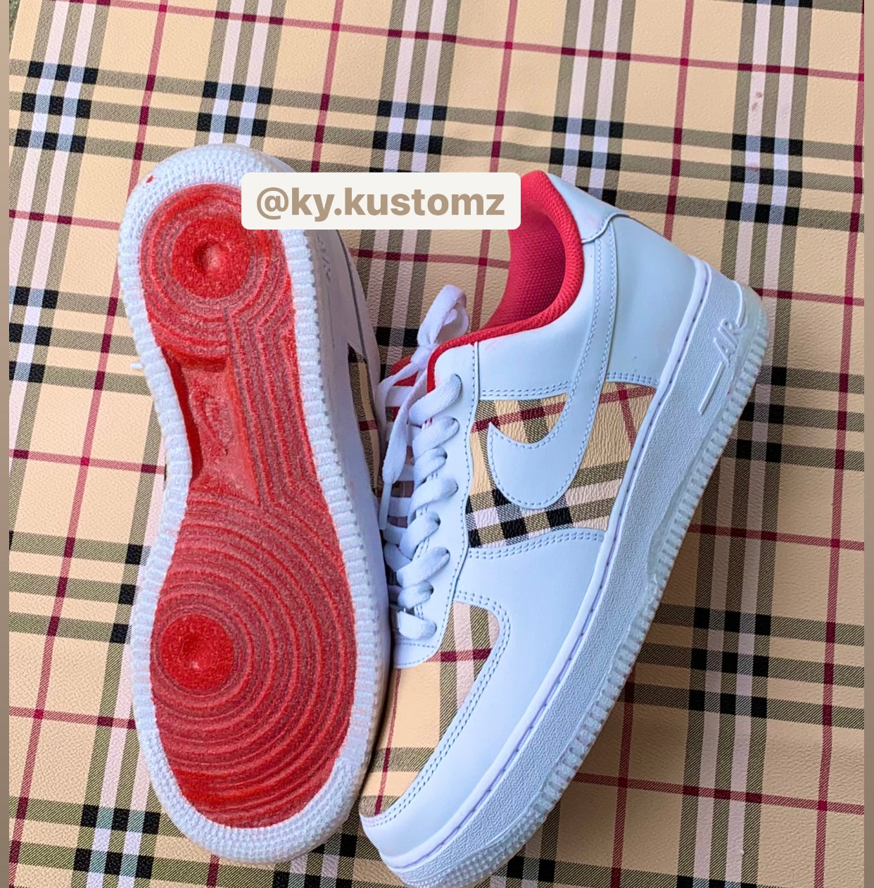 Burberry x Red Bottom Custom Air Force 1s The Kustom Konnect